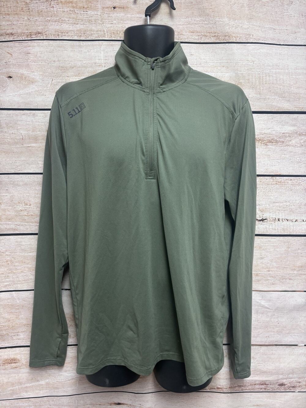 5.11 Tactical Mens Medium 1/4 Zip Pullover OD Green Stretch Training Shirt